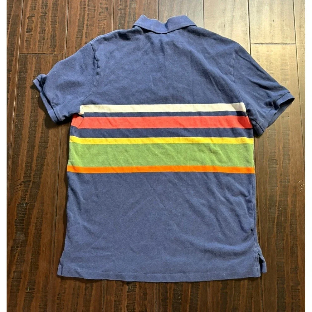 Polo Ralph Lauren Shirt Mens M Striped Short Sleeve Navy Blue Green White Preppy